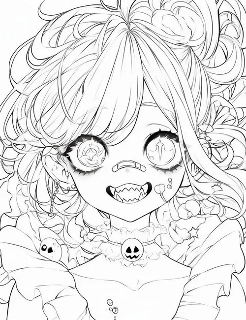 Hình vẽ tranh tô màu anime cute tai mèo lấp lánh cho bé 3 tuổi