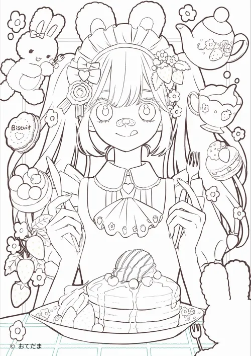 Tranh tô màu anime girl cute giày bệt nhỏ xinh