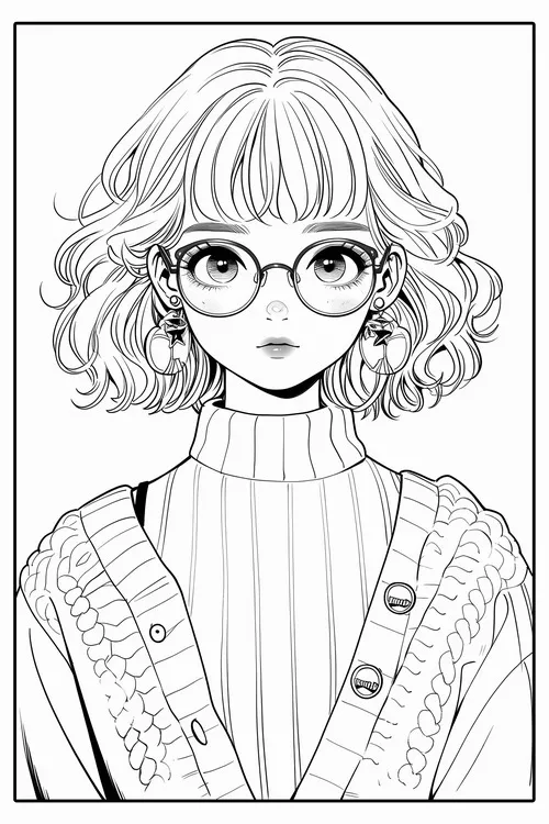 Hình tô màu anime cute hoa nhỏ trang trí quanh váy