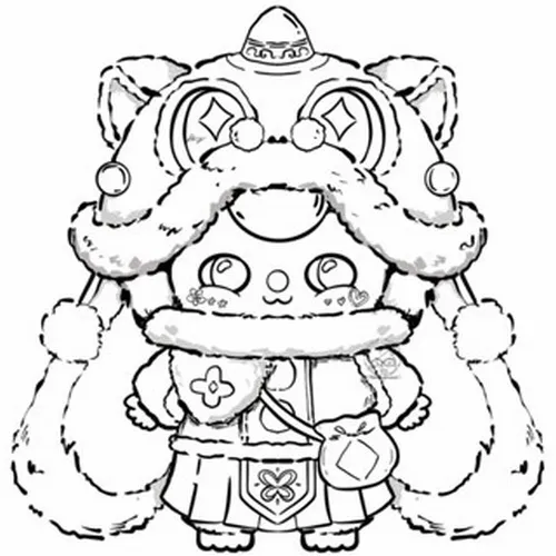 2 Bộ 14 tranh tô màu Baby Three Tết với áo đỏ và đầu lân chibi cực dễ thương