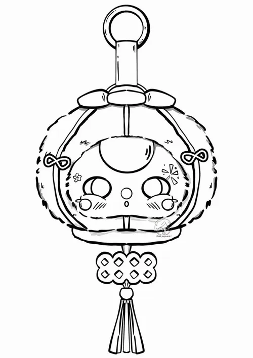 1 Hình tô màu Baby Three Tết rộn ràng với bao lì xì và tiếng trống lân