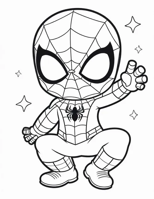 4 Mẫu tô màu Spider Man chibi đu dây giữa phố cho bé sáng tạo