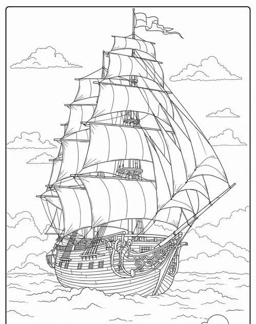 Tải tranh tập tô thuyền biển cho bé 5 tuổi