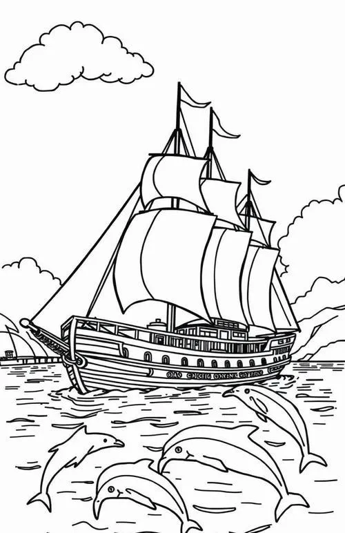 In hình tập tô thuyền buồm có cột buồm