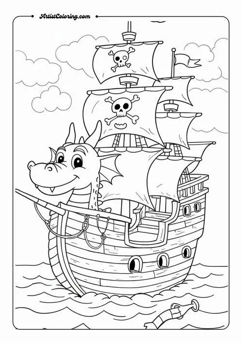 Trang học tô màu thuyền buồm thân thiện trẻ em