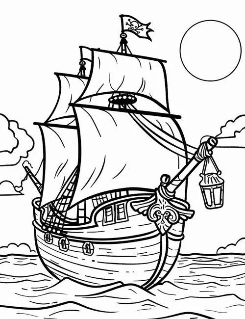 Tranh bé tập tô thuyền đi gió dễ thương