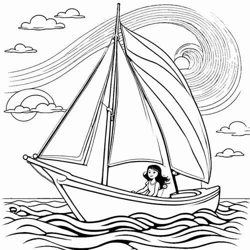 Tranh tô màu thuyền buồm gắn với biển xanh