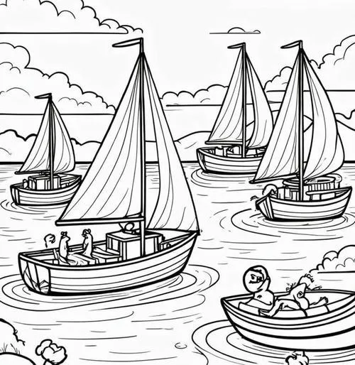 Tờ giấy tô màu thuyền ra khơi trên đại dương
