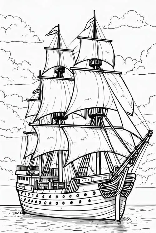 Tranh tô màu thuyền hải tặc nhiều mức độ từ dễ đến chi tiết
