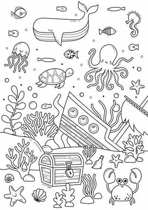 Tờ giấy tô màu cá nhỏ xinh đáng yêu cho trẻ 4 tuổi