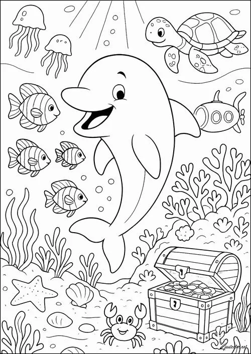 Tải tranh tập tô cá hoạt hình bơi lội vui nhộn