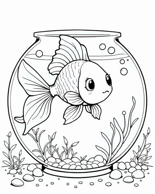 Bé tập tô màu cá nhỏ dưới làn nước trong