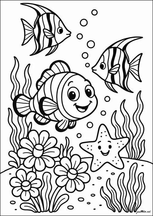 Trẻ học tô màu cá biển đơn giản dễ tô cho trẻ 6 tuổi
