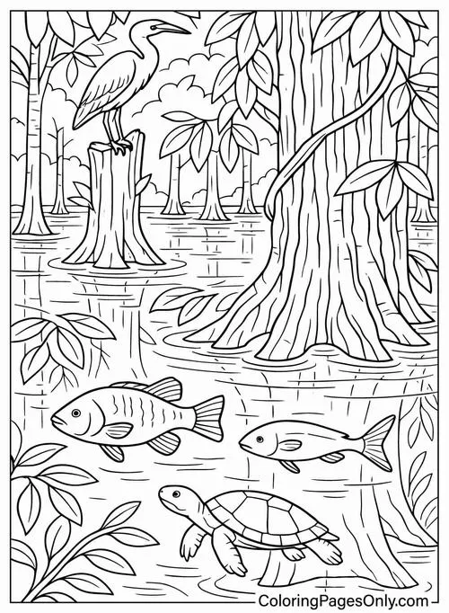 Tô màu vui con cá bơi trong sông suối