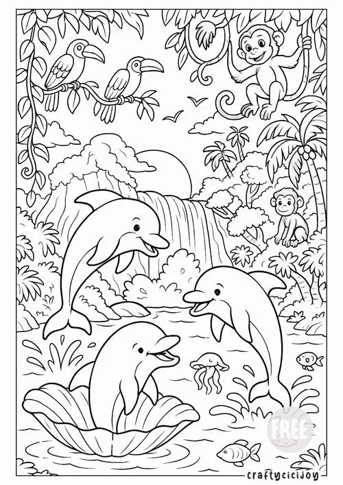 Trang học tô màu cá nước ngọt bơi trong sông hồ