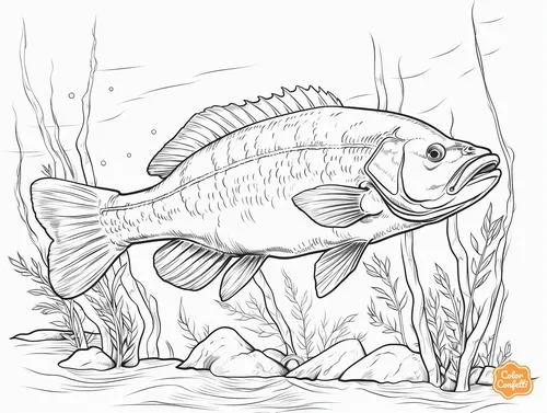 Tranh bé tập tô cá con bơi dưới nước rong biển