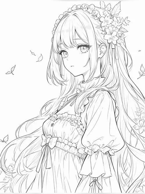 Tờ giấy tô màu công chúa anime nét mềm dễ tô