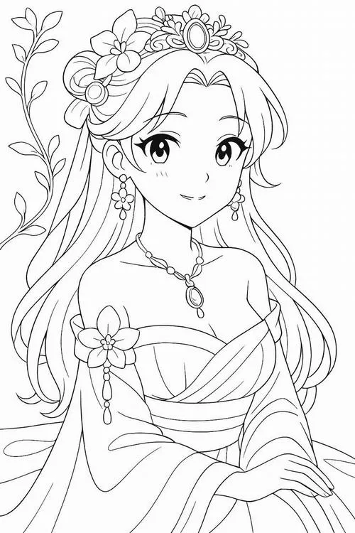 Mẫu tranh tô màu công chúa anime pastel nhẹ