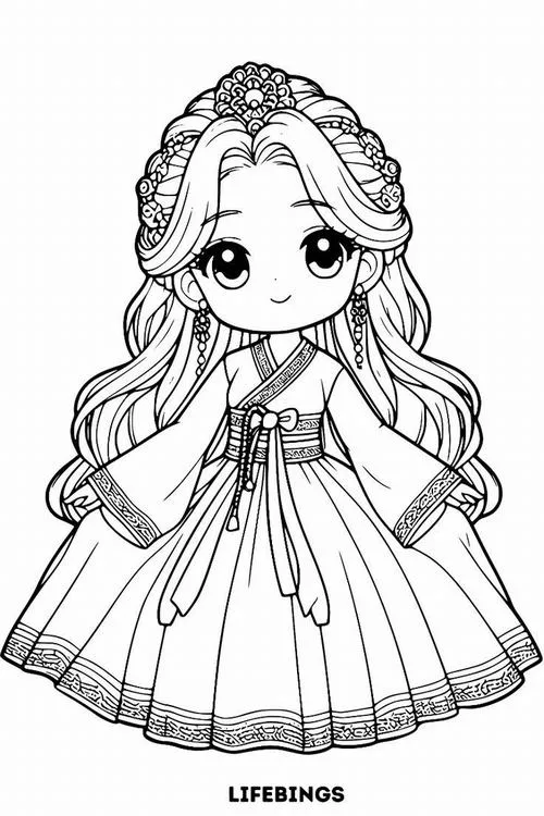 Hình vẽ tranh tô màu công chúa anime cho bé 5 tuổi