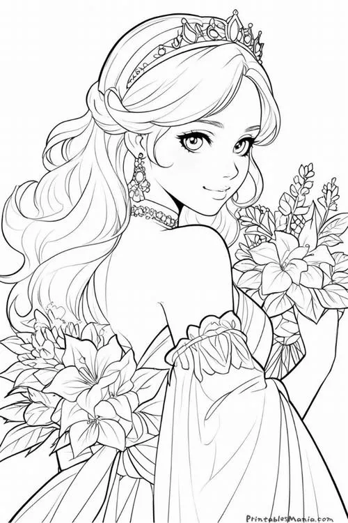 Bức tranh tô công chúa anime cho bé 3 tuổi