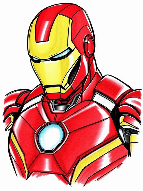 1 Tranh tô màu Iron Man giáp đỏ vàng sáng rực với Arc Reactor.
