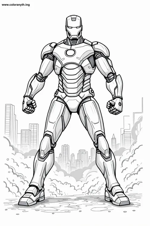 20 Bộ tranh tô màu Iron Man đứng cạnh Arc Reactor khổng lồ.