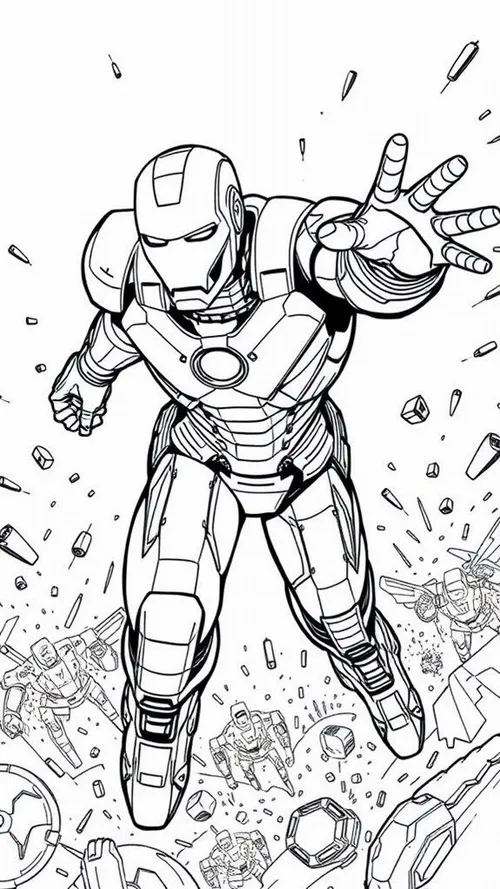 5 Tranh bé tập tô Người Sắt dang tay bắn repulsor rực sáng.