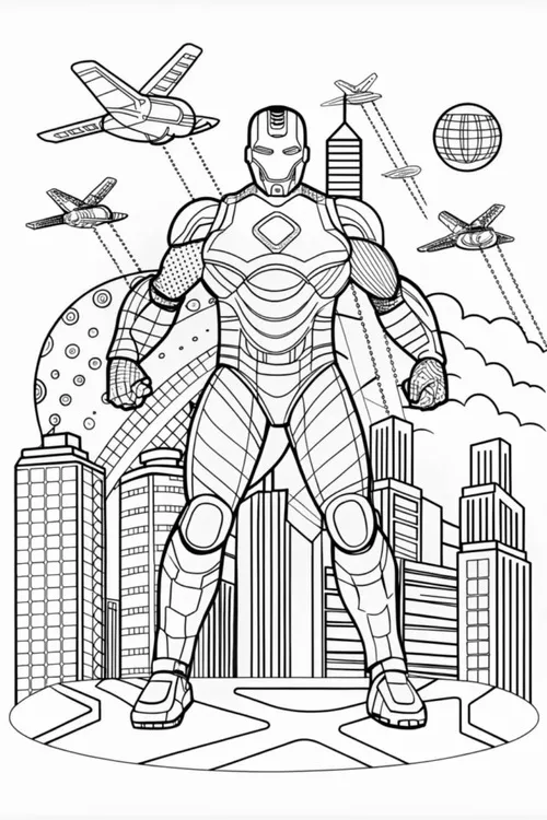 10 Mẫu tranh tô màu Người Sắt dáng bước mạnh mẽ đầy năng lượng.
