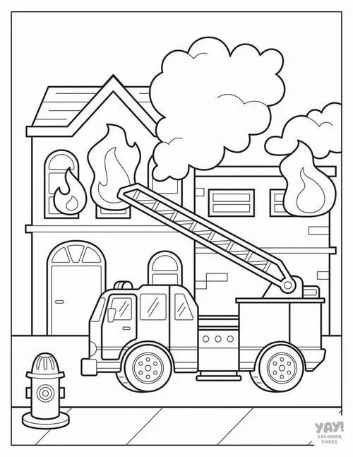 Bé tập tô màu xe cứu hỏa cứu hộ khu dân cư