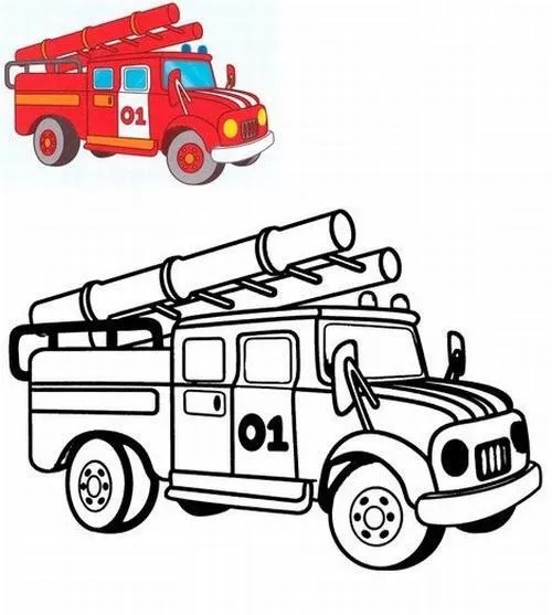 Tranh tô màu xe cứu hỏa rèn tay khéo cho trẻ mầm non
