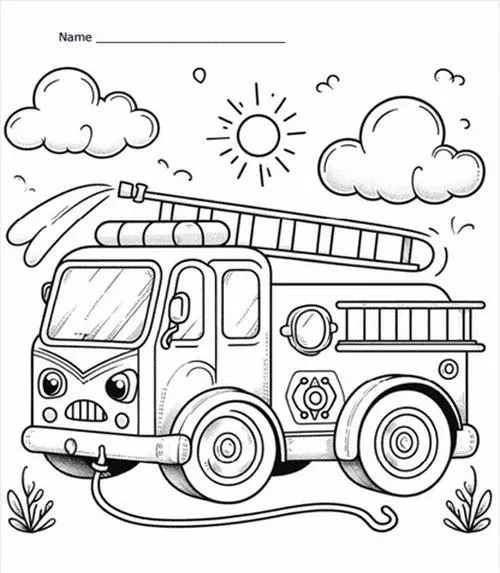 Xe cứu hỏa màu đỏ quen thuộc qua tranh tô màu cho bé