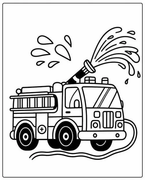 Hình vẽ tranh tô màu xe cứu hỏa ở trạm cứu hỏa