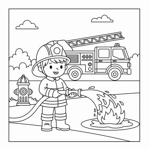 Tô màu vui xe cứu hỏa giúp đỡ người khác