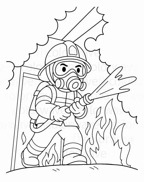 Trang tô màu lính cứu hỏa mini hoạt hình dễ thương cho bé