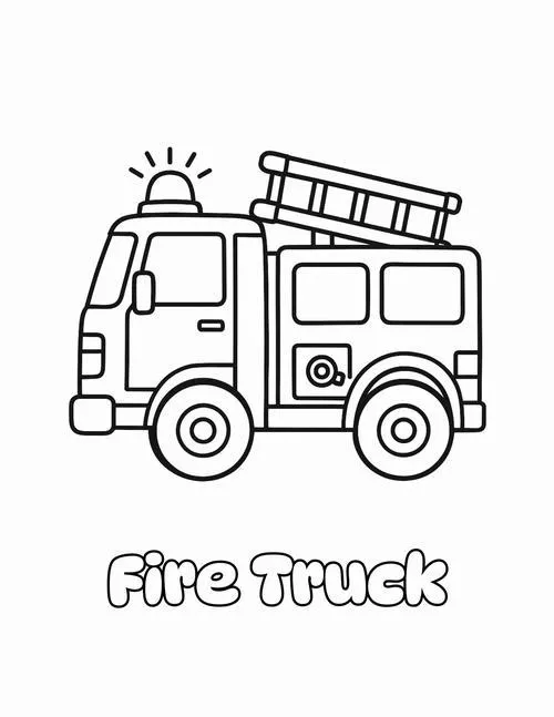 Tờ giấy tô màu xe chữa cháy với đèn báo