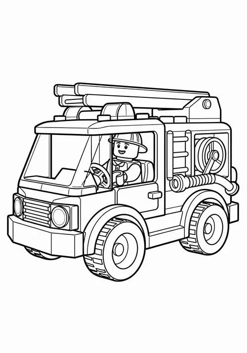 Tờ giấy tô màu xe cứu hỏa thiếu nhi đơn giản cho trẻ 4 tuổi