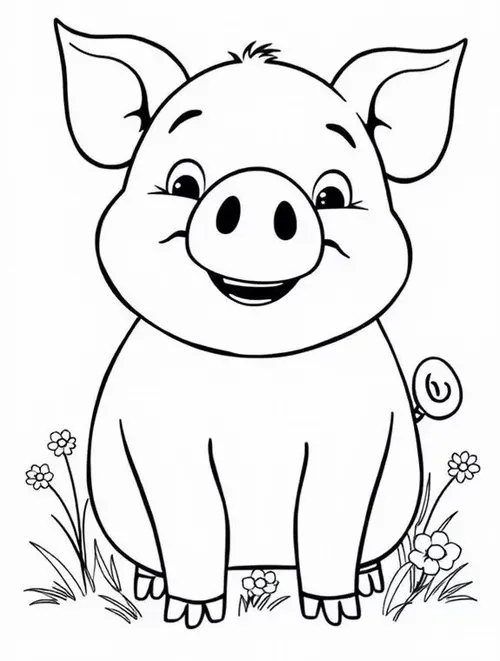34 Tô màu vui heo con đứng cạnh vũng nước rất sinh động
