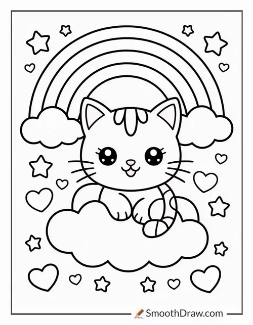 42 Mẫu tranh tô màu kitty dễ thương với đuôi cong tròn