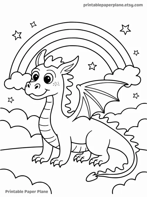 52 Tranh tô màu rồng đỏ đang lượn quanh núi