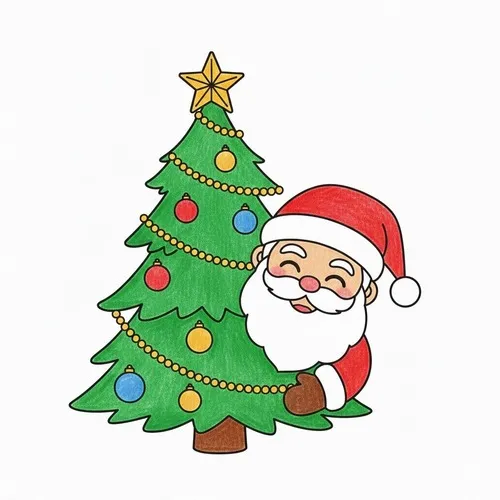 4 Tờ giấy tô màu ông Noel mỉm cười với đàn tuần lộc ngoan hiền