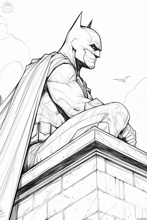 19 Tranh tô màu Người Dơi phiên bản cổ điển viền xanh đậm thú vị