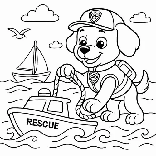 8 Tờ giấy tô màu chú chó cứu hộ trong nhiệm vụ khẩn cấp cho trẻ 4 tuổi.