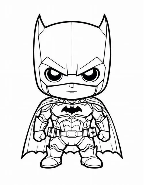 13 Bộ tranh tô màu Người Dơi chibi đứng cạnh biểu tượng dơi cực chất