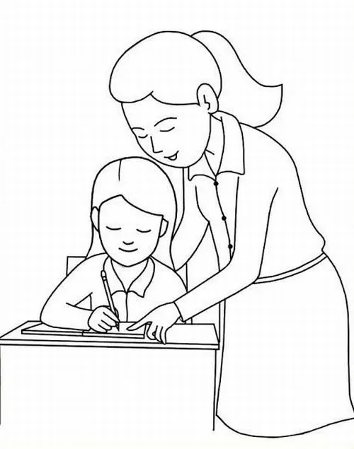 20 Bức tranh tô cô giáo dắt bé đi dạo sân trường buổi sáng