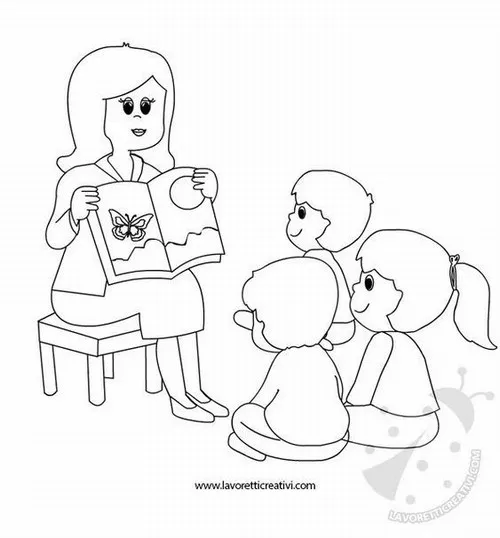 21 Tranh tô màu cô giáo hiền đang đứng trước bảng lớp