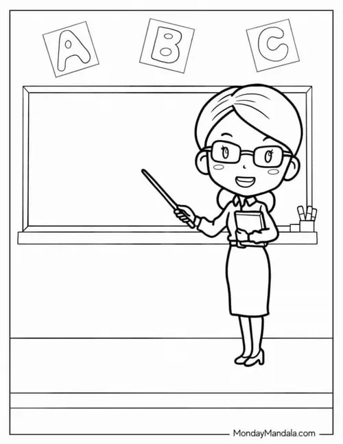 31 Tranh tô màu cô giáo đang viết chữ a đơn giản dễ tô