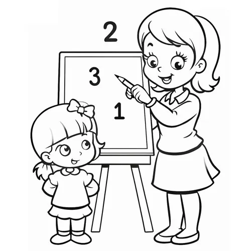 15 Tô màu vui hình cô giáo nắm tay bé vào lớp an toàn