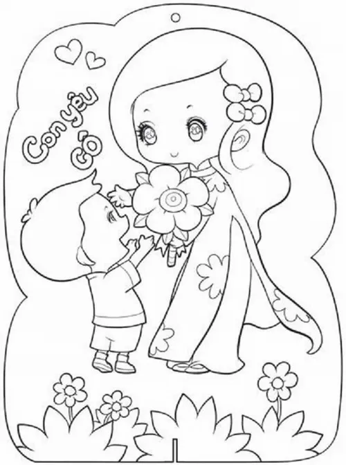 12 In hình tập tô cô giáo hướng dẫn bé vẽ hoa cute