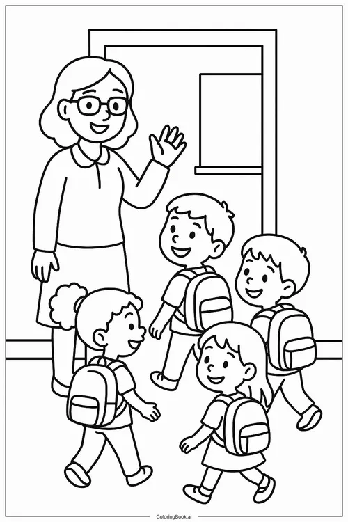 9 Trang học tô màu cô giáo đang phát bút sáp cho các bé