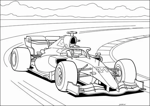 Hình vẽ tranh tô màu xe đua F1 trên đường đua rực lửa
